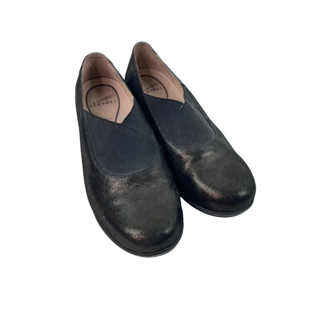 *Dansko Anne Metallic Slip On Comfort Shoe Womens Size 39 Stretch Band Brown